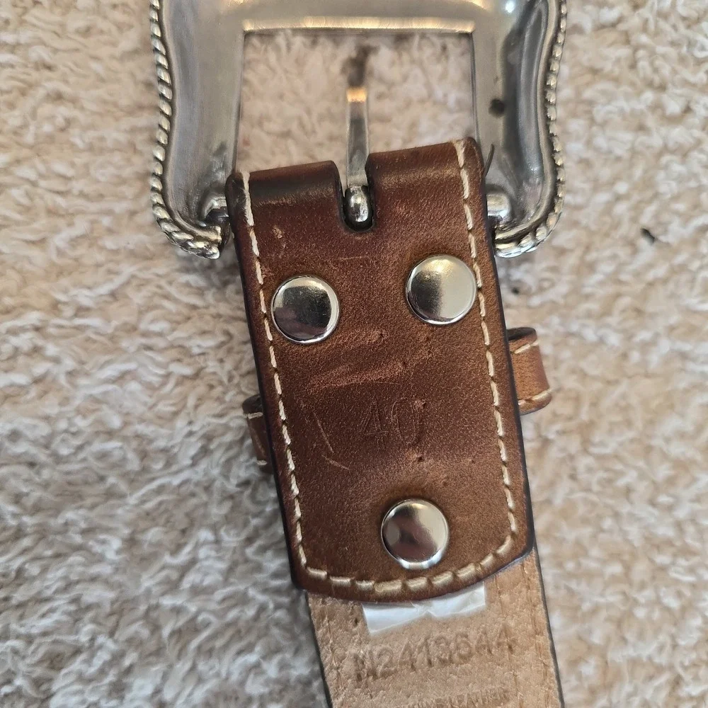 NOCONA Belt Co Unisex Sz 40 Western Beaded Leather Silver Buckle Belt Rodeo